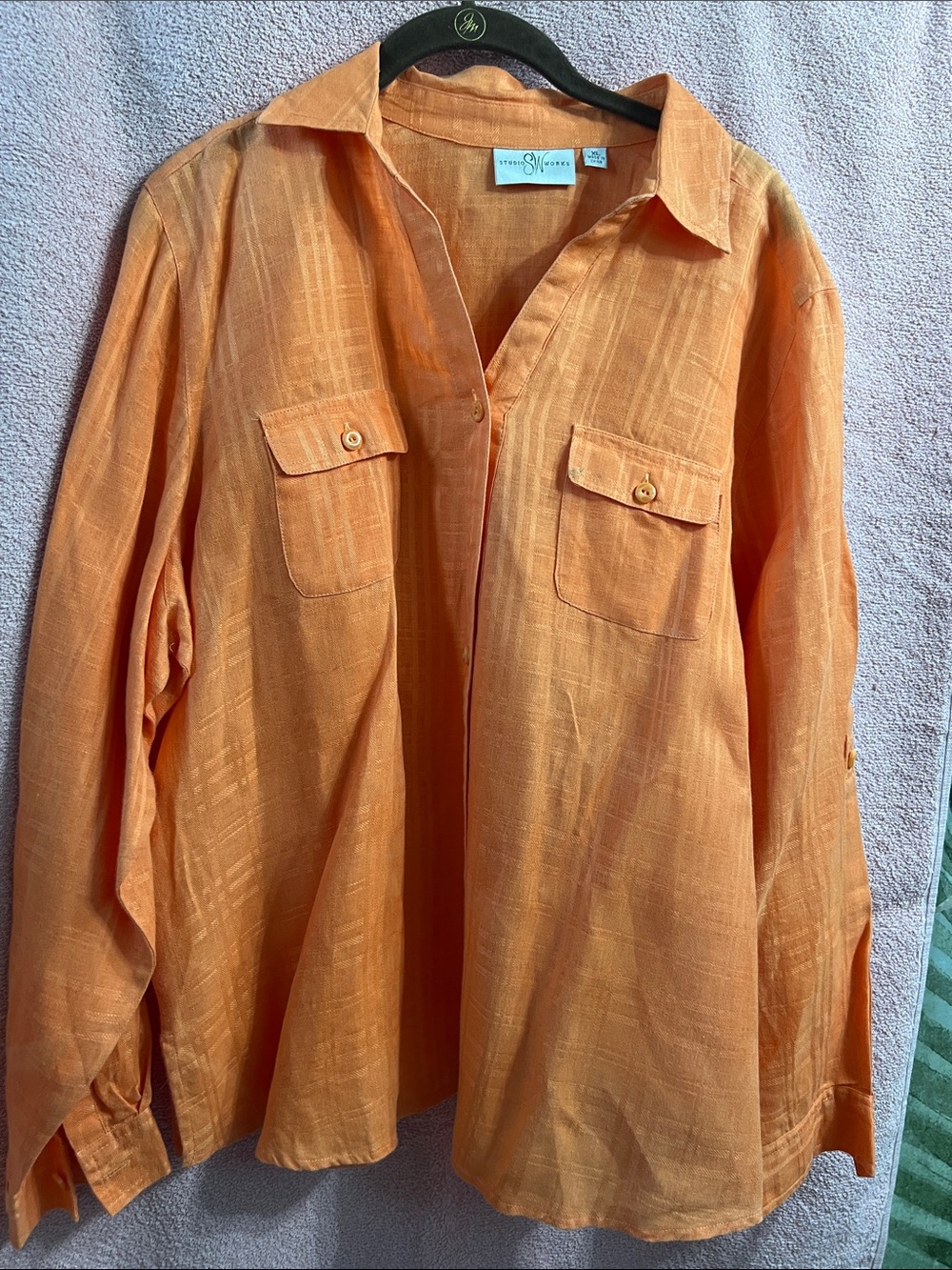 Studio Works Lightweight Button-Up Shirt Orange